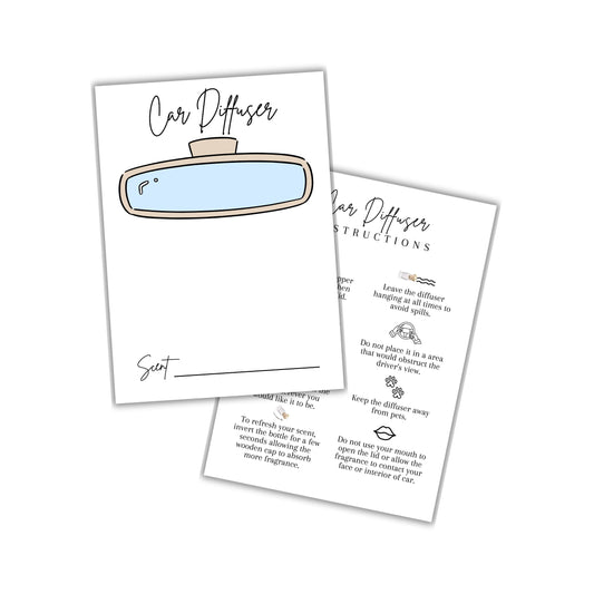 Car Oil Diffuser Package Bag Insert Care Instruction Cards | 50 pk 5x7”