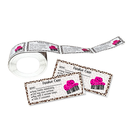 Leopard Pink Cowboy Hat Fringe Warning Labels Customer Package 1x2.5” |350 pc roll