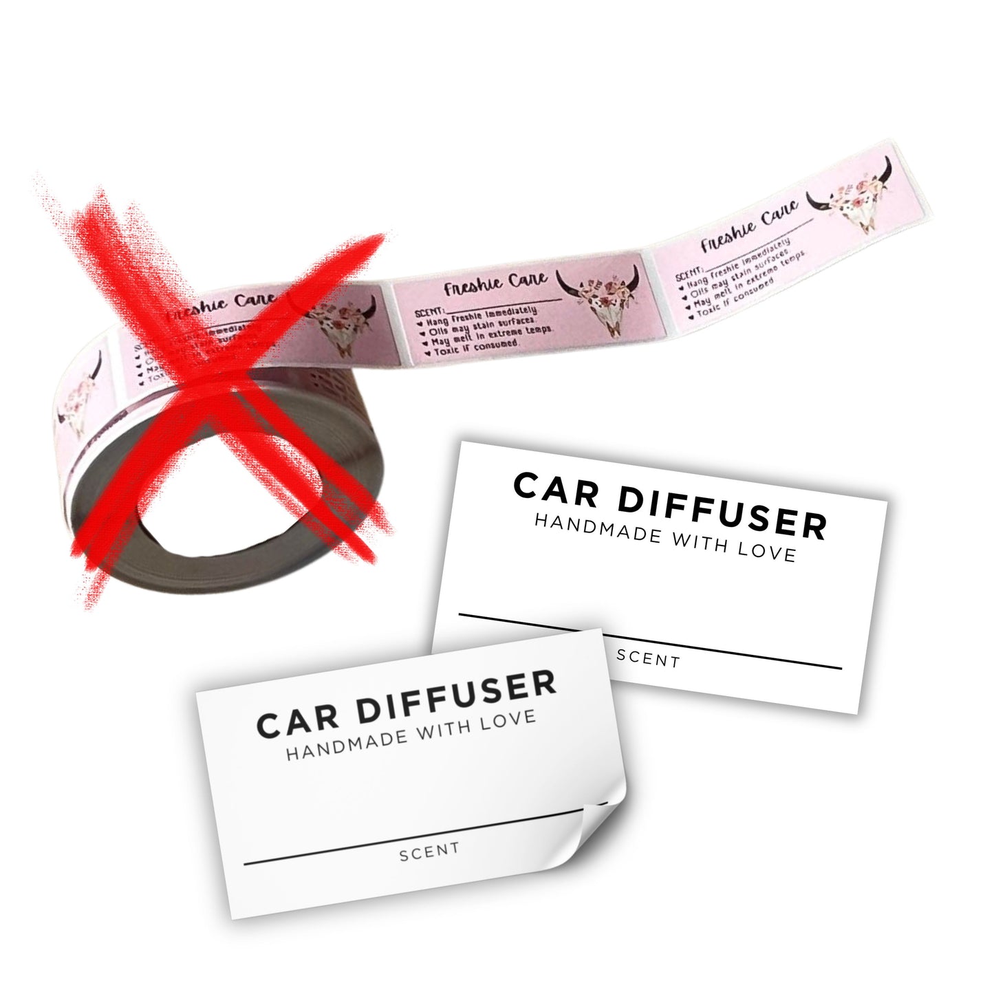 Car Oil Diffuser Hanging Bottle Scent Label | 350 pc Roll Mini 1x2”