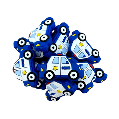 Police Car Silicone Focal Bead | 12 Pack