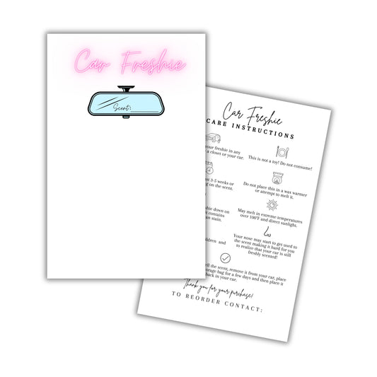 Car Freshie Insert Cards | 50 pk 5.5x8.5” White Pink Neon Simple, fits in 6x9”