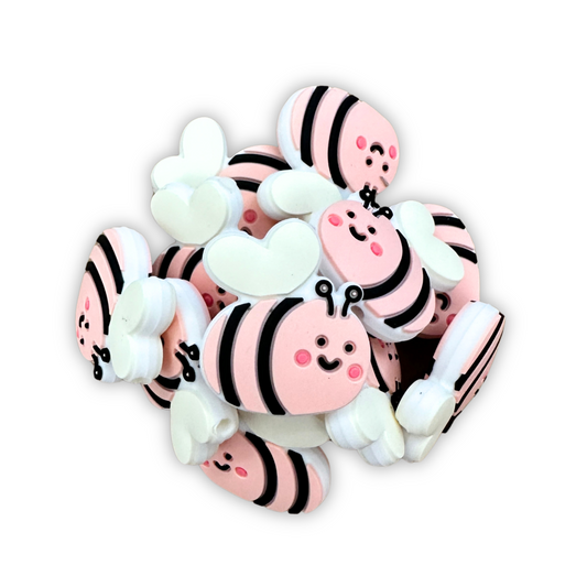 Pink Bumble Bee Silicone Focal Beads | 12 Pc