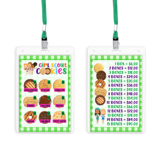 Scout Cookie Price List Reference Girl Cookie Booth Lanyard | 5 pk 4x6” in Clear Sleeve with Green Lanyard Sales Tracker Sold Here Cookies Stop Sign Door Hanger