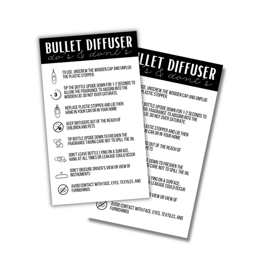 Bullet Car Oil Diffuser Freshie Care Instruction Card | 50 pk 2x3.5” Black