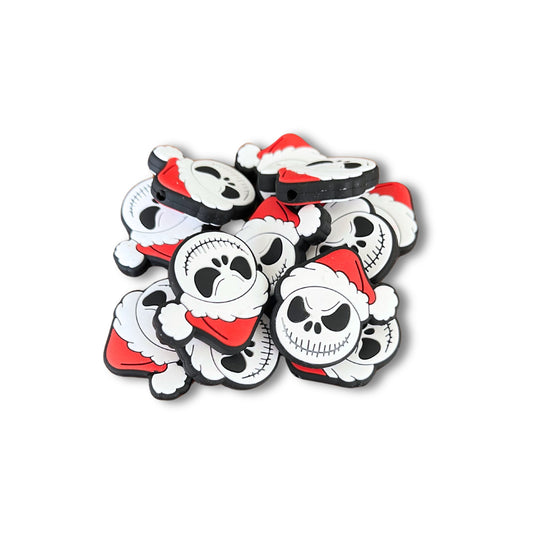 Santa Hat Skeleton Jack Halloween Christmas Skelling Silicone Focal Bead | 12pk