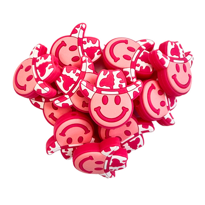 Pink Cow Print Cowgirl Hat Silicone Focal Bead | 12 Pack