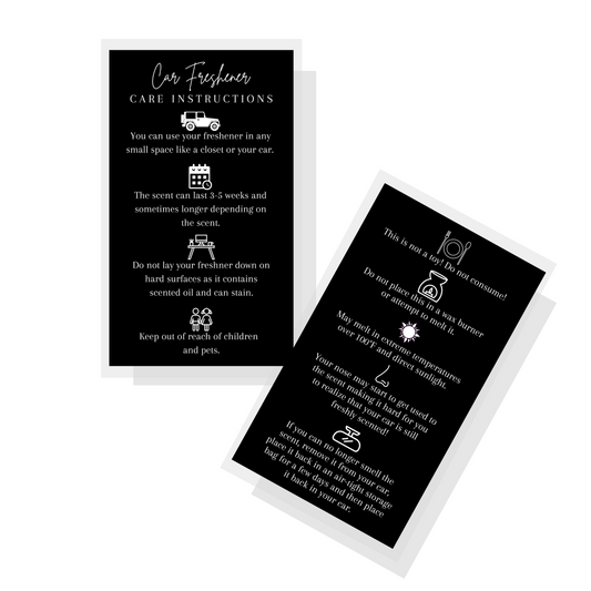 Car Freshie Care Instruction Cards | 2x3.5" inches Business Card