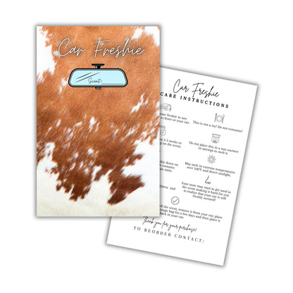 Car Freshie Insert Cards | 50 pk 5.5x8.5” Cow Print Western, fits in 6x9”