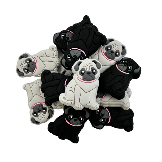 Pug Dog Silicone Focal Bead| 12 Pc Mixed Pack