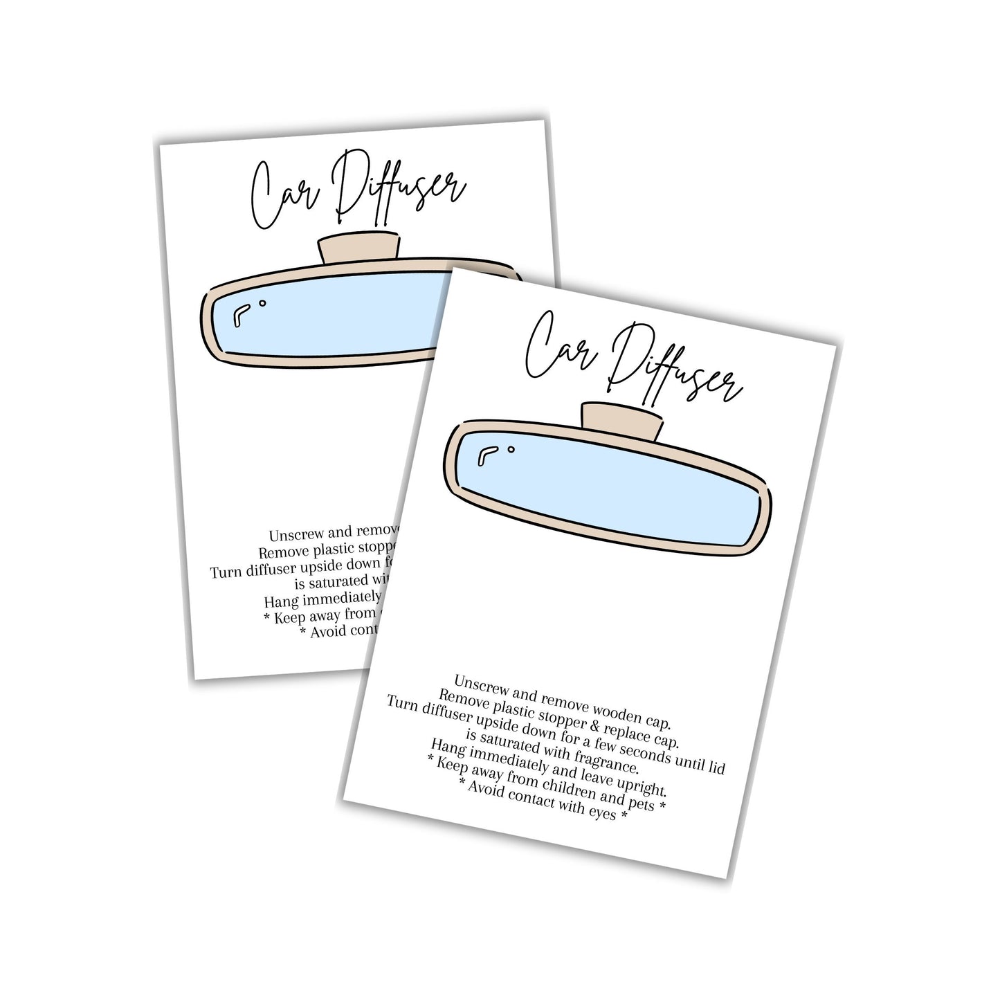 Car Oil Diffuser Package Bag Insert Care Instruction Cards | 50 pk 5x7” Minimalist