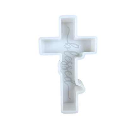 Cross with Blessed in Cursive  Silicone Mold