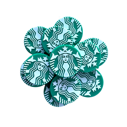Coffee Green Logo Focal Beads Silicone | 12 pk Bulk Wholesale for Freshie String Hangers Beadable Pen Mermaid Circle Badge Clip