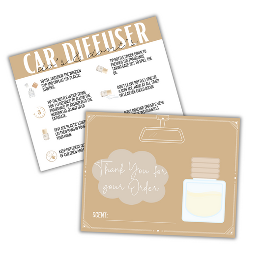 Car Diffuser Care Instruction Cards | 50 pk 4.25x5.5”