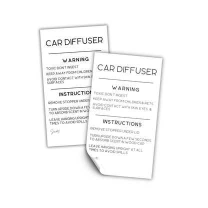 Car Oil Diffuser Vent Warning Labels and Instruction Stickers | 250 per Roll 2x3.5” Scent Write in How to Use Minimalist Card Air Freshie Freshener