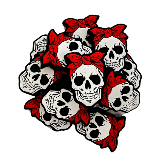 Skull with Bandana Silicone Focal Bead | 12 Pack