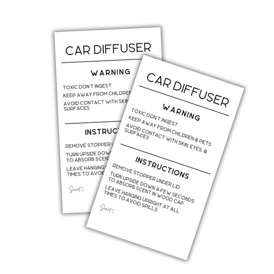 Car Oil Diffuser Vent Warning Labels and Instruction Cards | 50 pk 3.5 x 2”