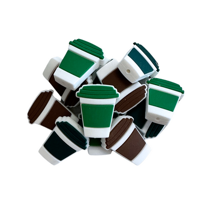 Coffee Cup Mixed Focal Beads Silicone | 12 pk