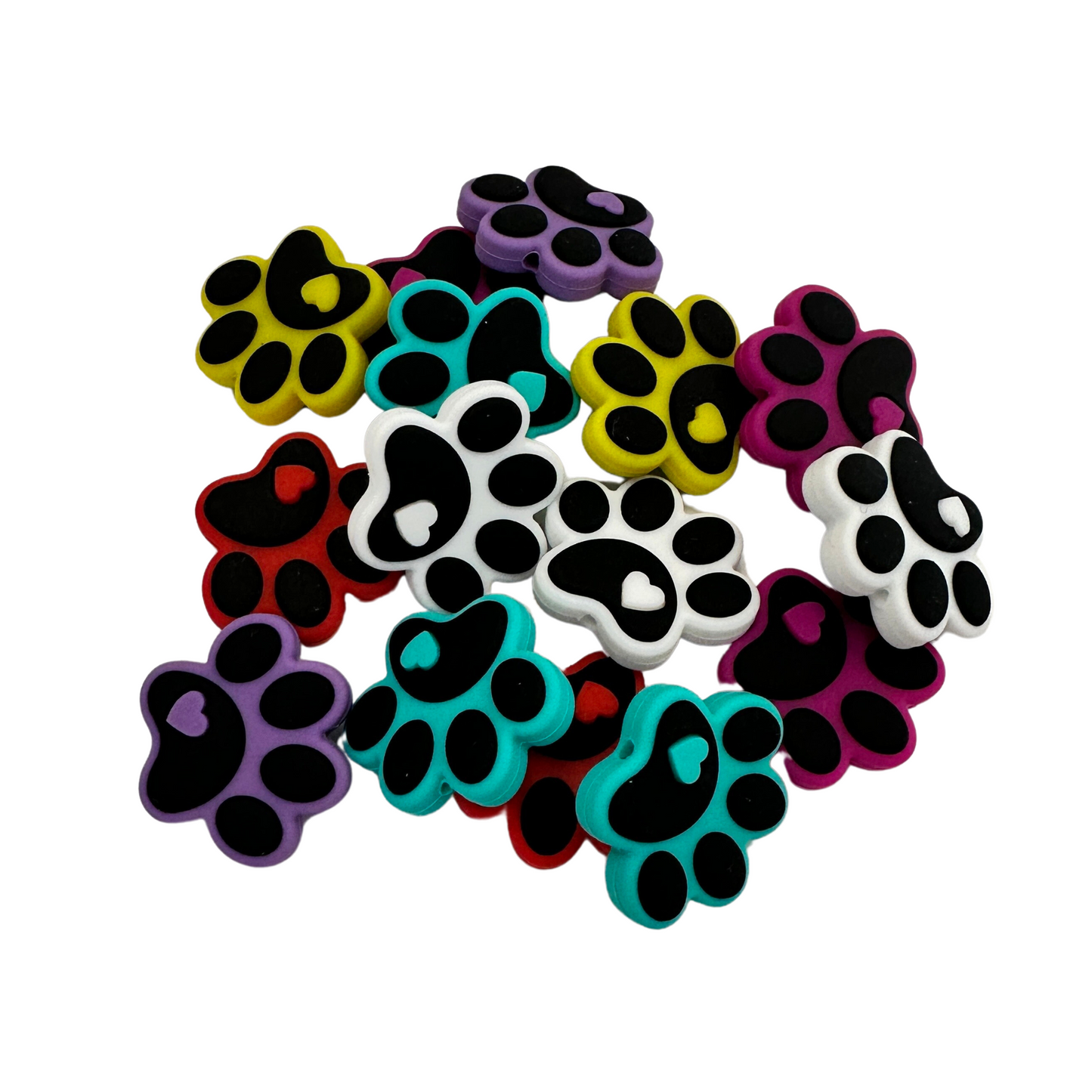 Dog Pawprint Siliconel Beads | 12 pk