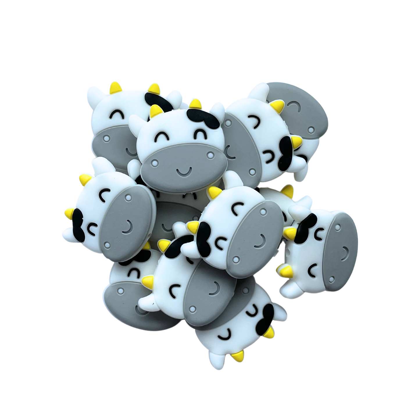 Dairy Cow Silicone Bead | Black White Gray | 12 pk