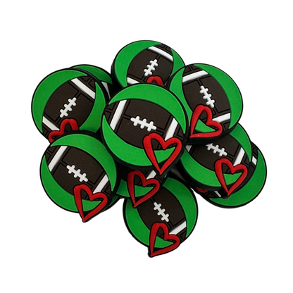 Football with Heart Green Silicone Focal Bead | 12 Pack