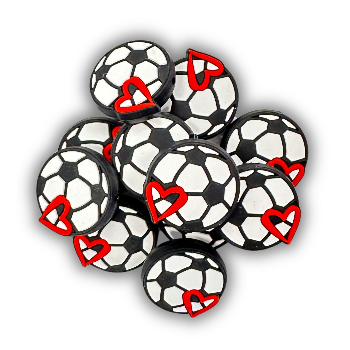 Soccer Ball with Heart  Silicone Bead| 12 pk