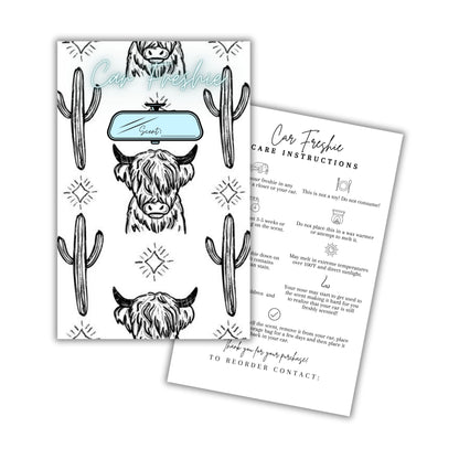 Car Freshie Insert Cards | 50 pk 5.5x8.5” Cactus Cow Modern Simple, fits in 6x9”