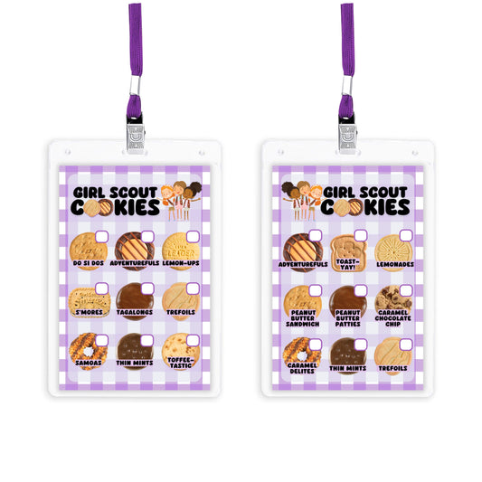 Scout Cookie Price List Reference Girl Cookie Booth Lanyard | 5 pk 4x6” in Clear Sleeve with Purple Lanyard