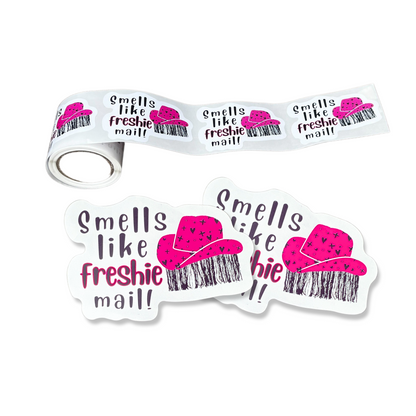 Freshie Sticker Smells Like Freshie Mail Care Instructions | 100 pcs roll | 3x2” | Cowboy Hat Fringe