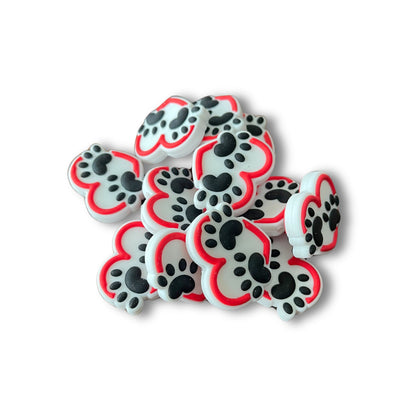 Heart with Dog Cat Paw Silicone Focal Beads 12 pk