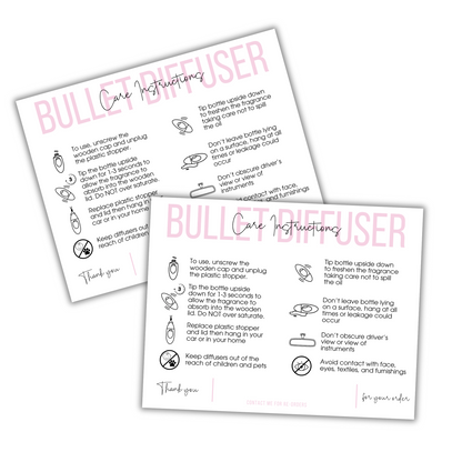 Bullet Car Oil Diffuser Care Instruction Card | 4.25x5.5”