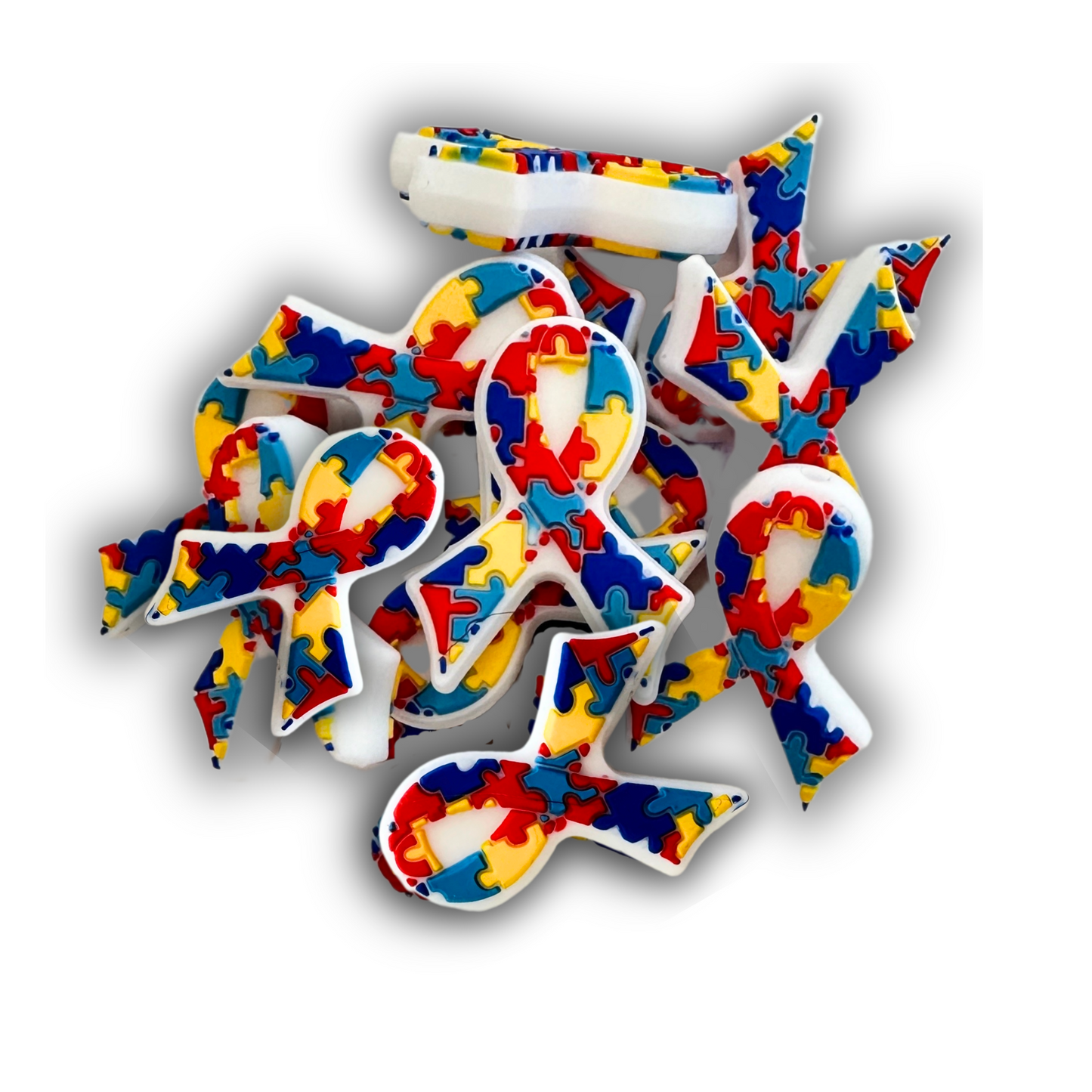 Autism Ribbon Puzzle Awareness Silicone Focal Bead | 12 Pack