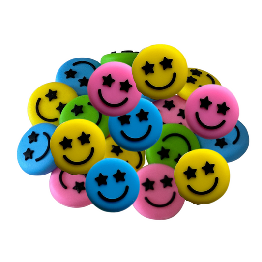 Smiley Face Focal Beads Silicone Mixed Assorted Colors | 12 pk