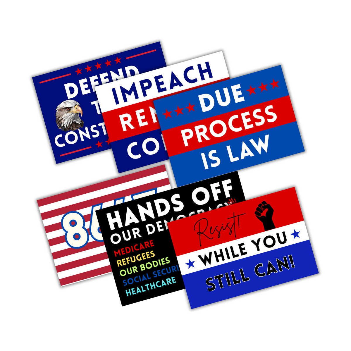 Protest Signs Anti Trump to Carry at Rallies 6pk 12x18” 8647 Resist Hands Off Due Process is Law Defend Constitution Impeach Remove Convict