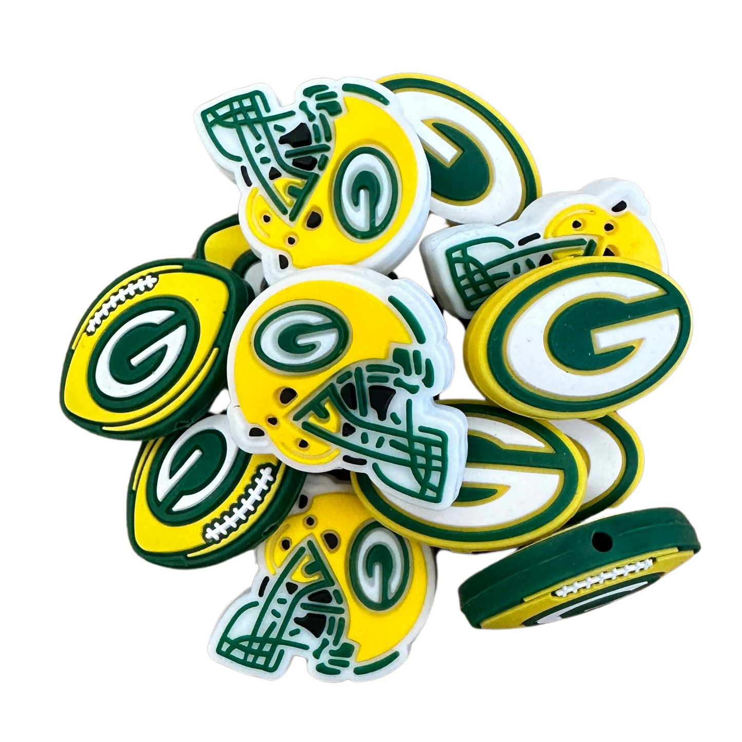 Green Pack Football Silicone Focal Bead Set Bay | 12 Pc