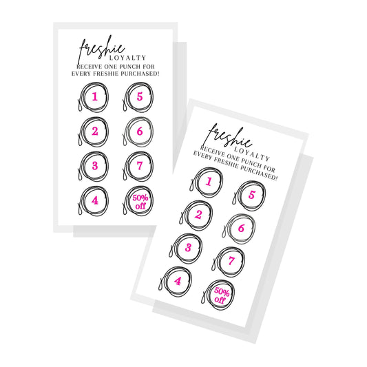 Freshie Loyalty Cards with Rope and Hot Pink | 50 Pack | 2" x 3.5" inches Business Card Size