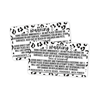 Freshie Warning Label Stickers | 350 Pack | Sticker Size 2.25" in x 1.25" in | Leopard Design