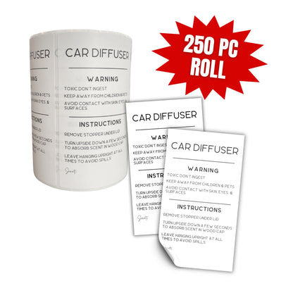 Car Oil Diffuser Vent Warning Labels and Instruction Stickers | 250 per Roll 2x3.5” Scent Write in How to Use Minimalist Card Air Freshie Freshener