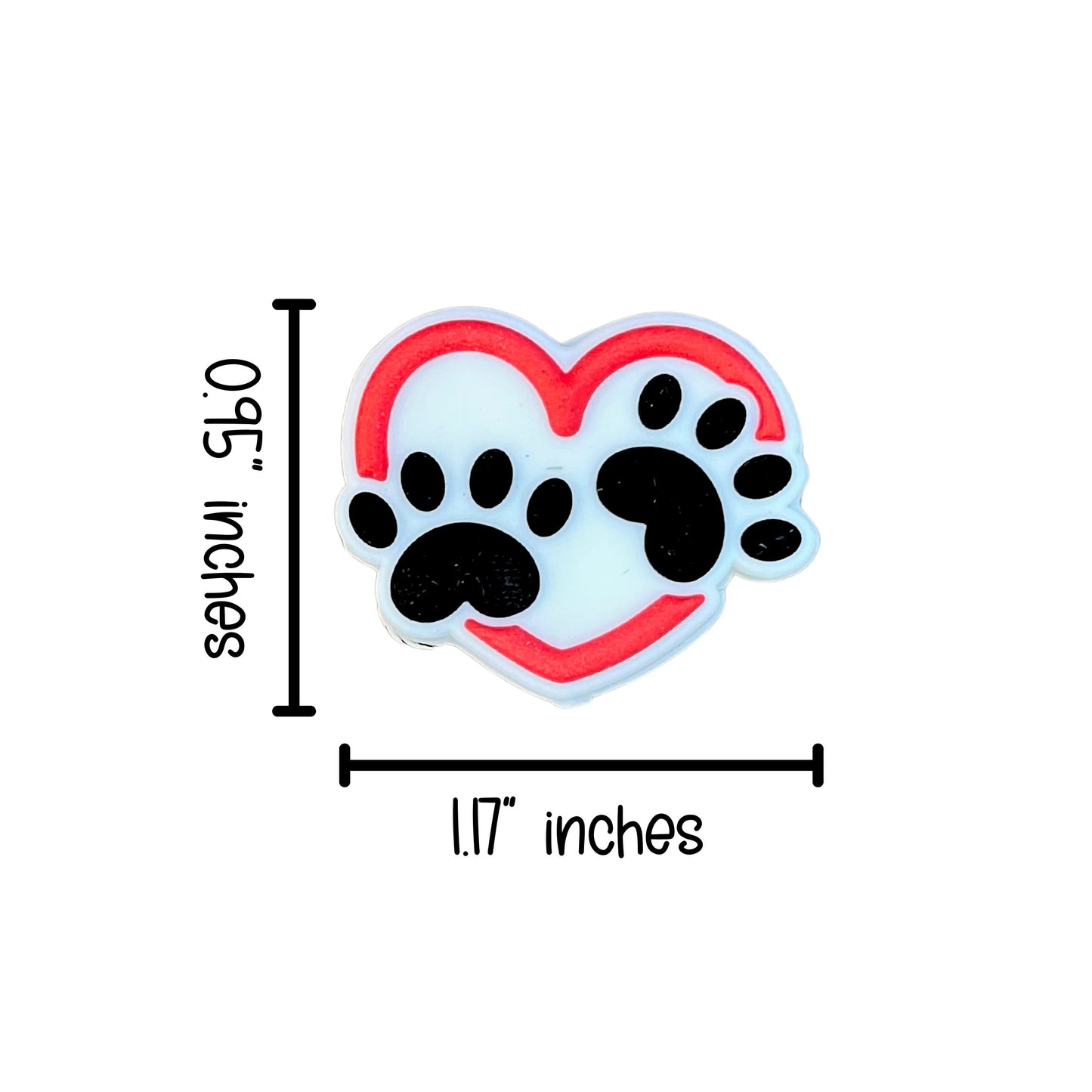 Heart with Dog Cat Paw Silicone Focal Beads 12 pk