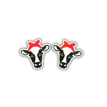 Dairy Cow with Red Bow Silicone Bead | 12 pk