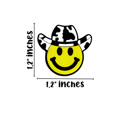 Smiley Happy Face Cow Print Hat Silicone Focal Bead | 12 Pack