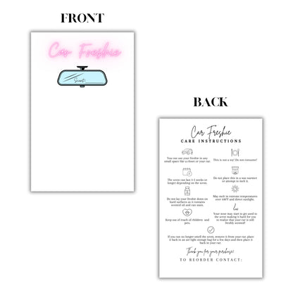 Car Freshie Insert Cards | 50 pk 5.5x8.5” White Pink Neon Simple, fits in 6x9”