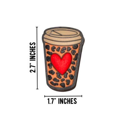 Leopard Coffee Cup with Heart Silicone Focal Bead | 12 Mixed Pack