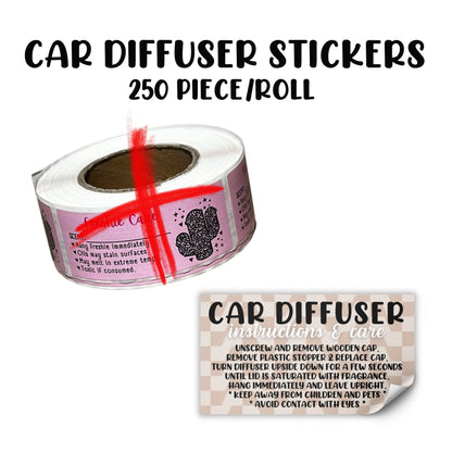 Car Oil Hanging Diffuser Care & Instructions Labels | 250 pc Roll 1.25” x 2.25”