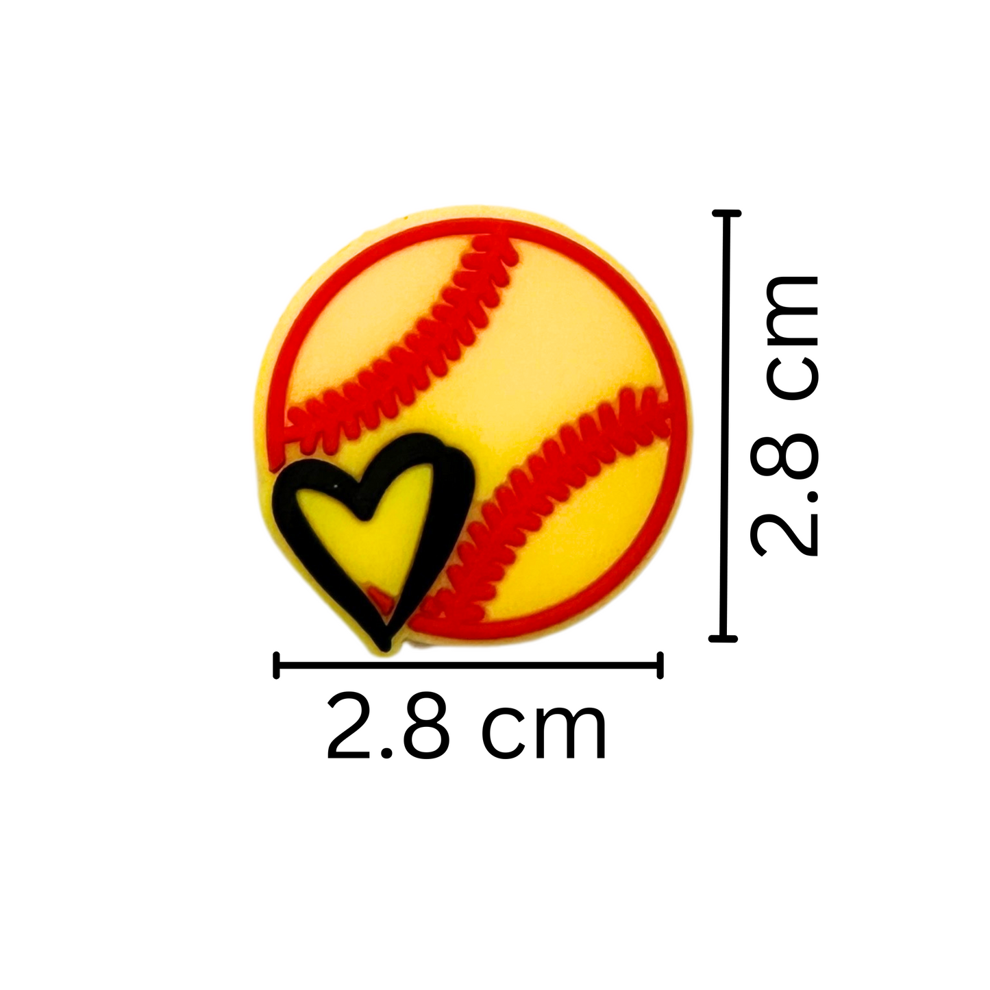 Softball with Heart Silicone Bead | 12 pk