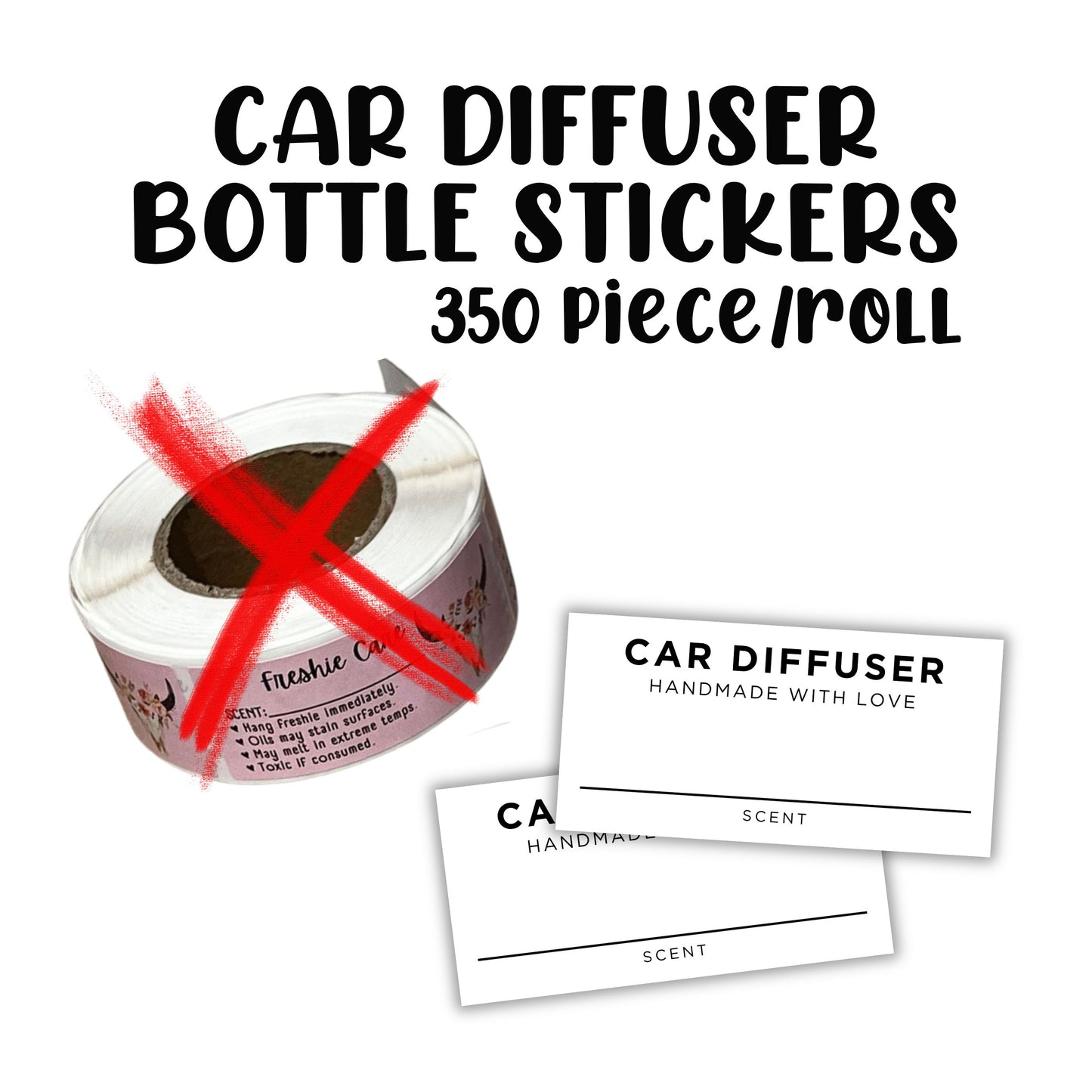 Car Oil Diffuser Hanging Bottle Scent Label | 350 pc Roll Mini 1x2”