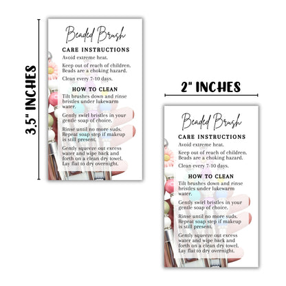 Beaded Makeup Brush Care Instructions & How To Clean Cards | 50 pk 2x3.5”