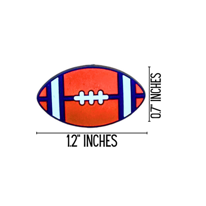 Football Silicone Focal Bead | 12 Pack Orange and Navy