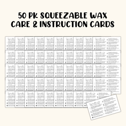 Squeezable Wax Squeezy Care Instruction Cards | 50 pk 3.5x2”