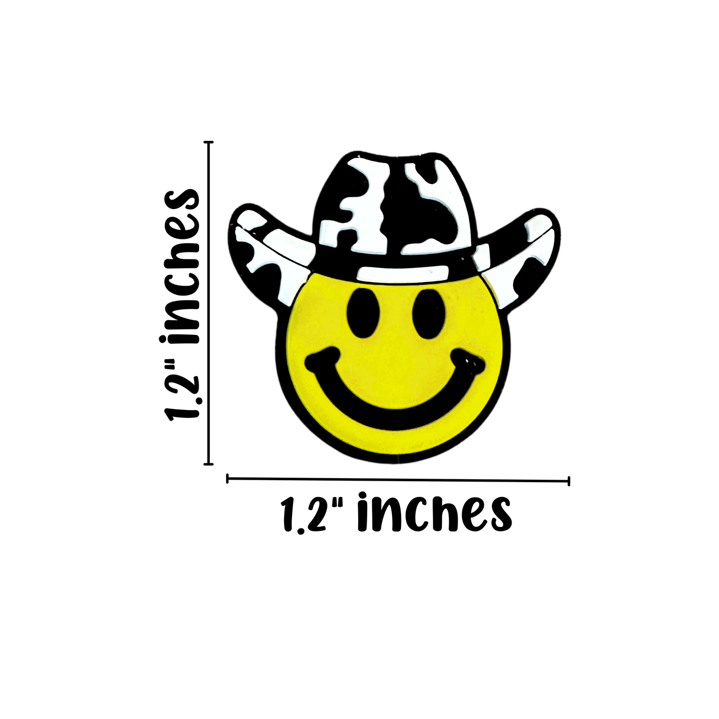 Smiley Happy Face Cow Print Hat Silicone Focal Bead | 12 Pack