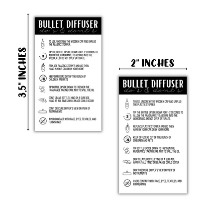 Bullet Car Oil Diffuser Freshie Care Instruction Card | 50 pk 2x3.5” Black